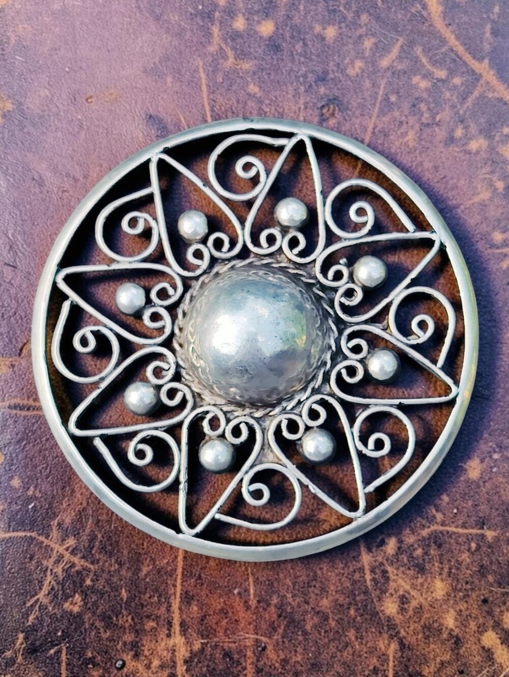 Vintage Sterling Artisan Signed Mexican Large Brooch